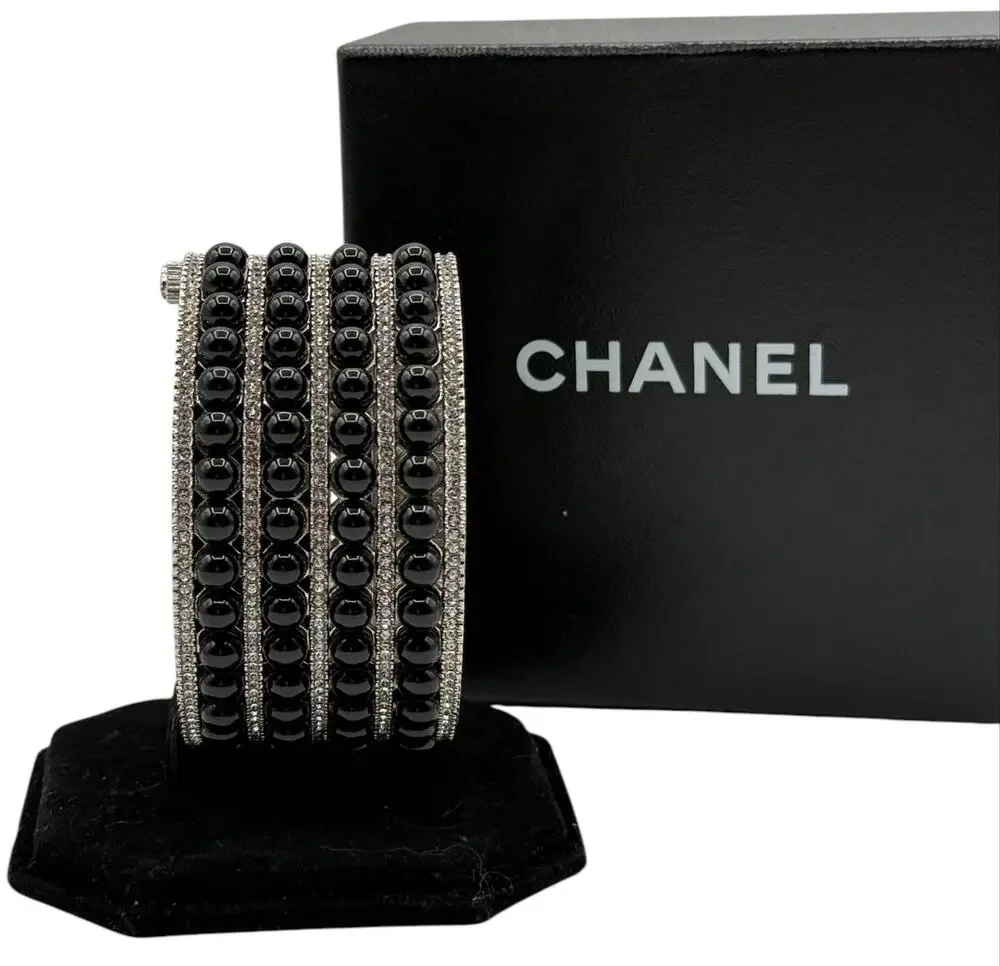 Chanel Multi Strand Bead and Crystal Silver Cuff